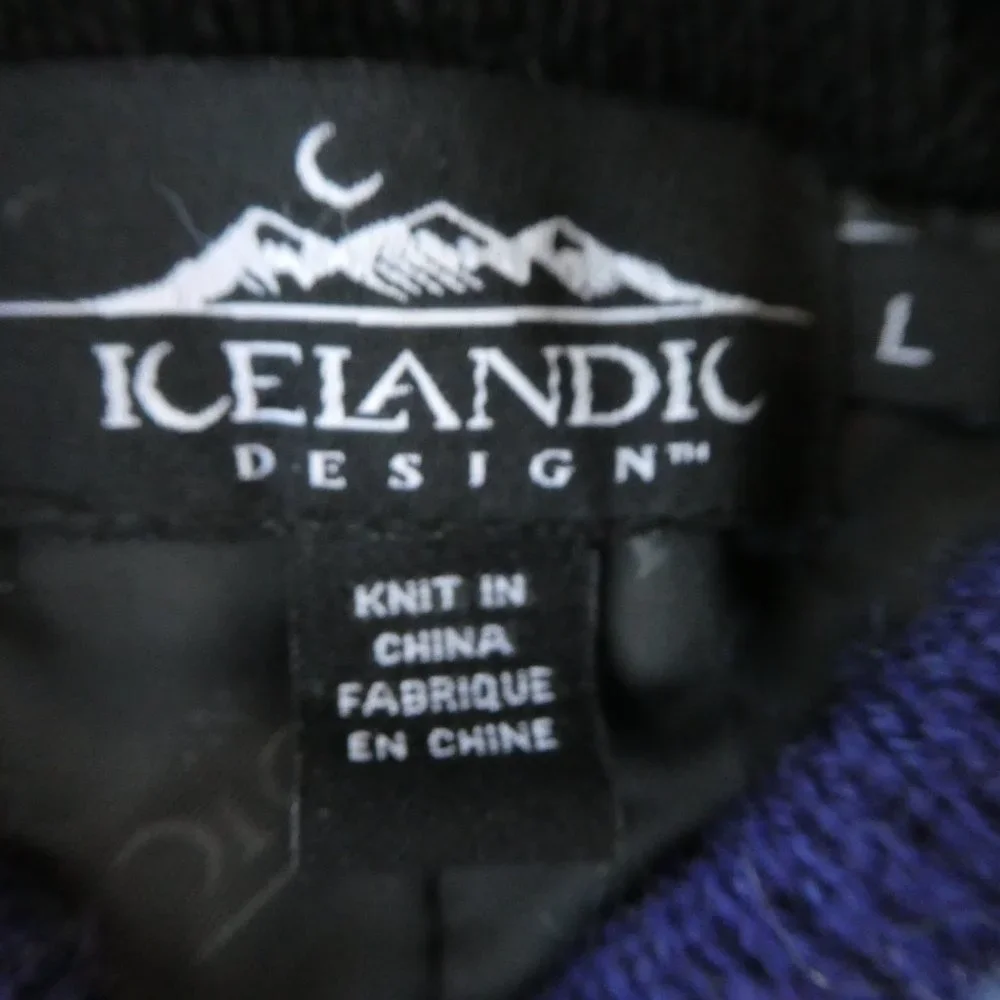 Icelandic Design Blue 100 Wool Cardigan Sweater Atlandia 2000 Y2K Snowflakes L